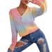 2024 new women's gradual tie dyed Fried Dough Twists hollow short cardigan sweater_voghion.com