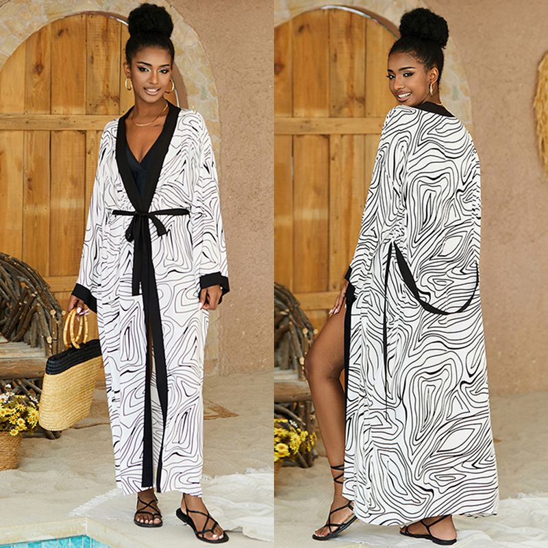 Women's Clothing Cotton Printed Beach Cover Up Sunscreen Women's Rayon Printed Beach Cover-Up Long Kimono Sun Protection Swimwear Wrap For Vacation​_voghion.com