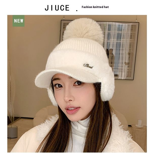 Nuovo berretto da baseball invernale in pelliccia di visone con protezione per le orecchie in pelliccia di coniglio per bambini, alla moda e versatile, semplice berretto lavorato a maglia in lana tinta unita_voghion.com