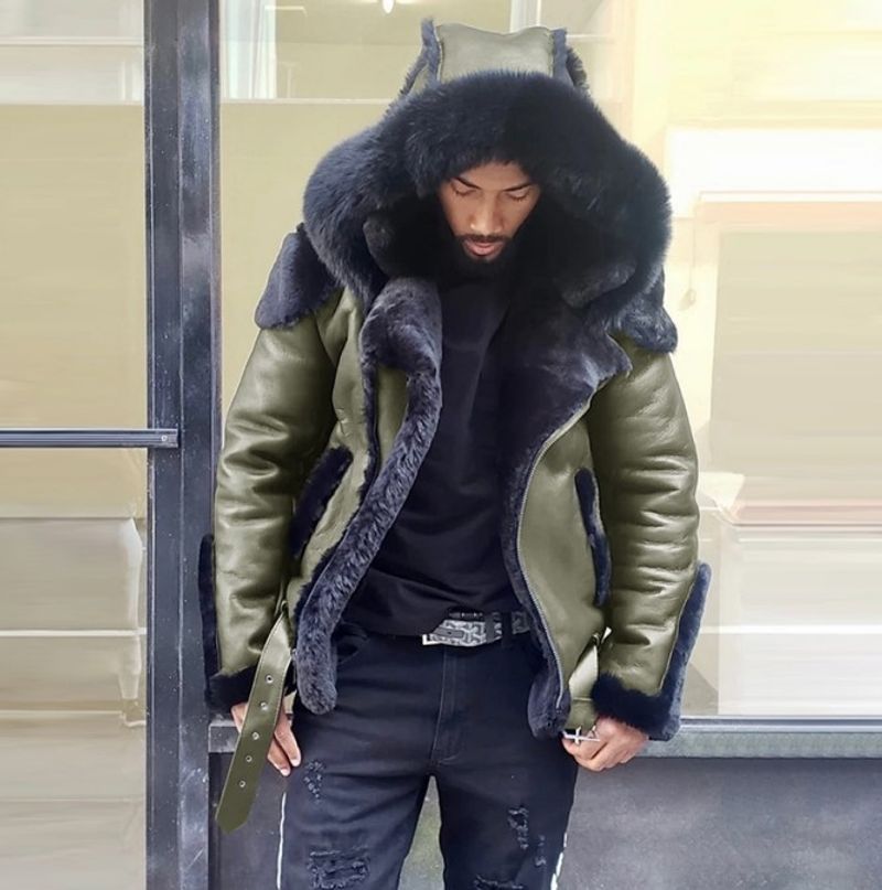 Herbst und Winter Reißverschluss Herren dicke Motorrad Lederjacke W144_voghion.com