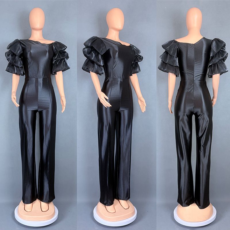 Women's Off-Shoulder Jumpsuit With Puff Sleeves - High Waist Bodycon Party Romper Dress For Night Out, Wedding Guest, Plus Size Available_voghion.com