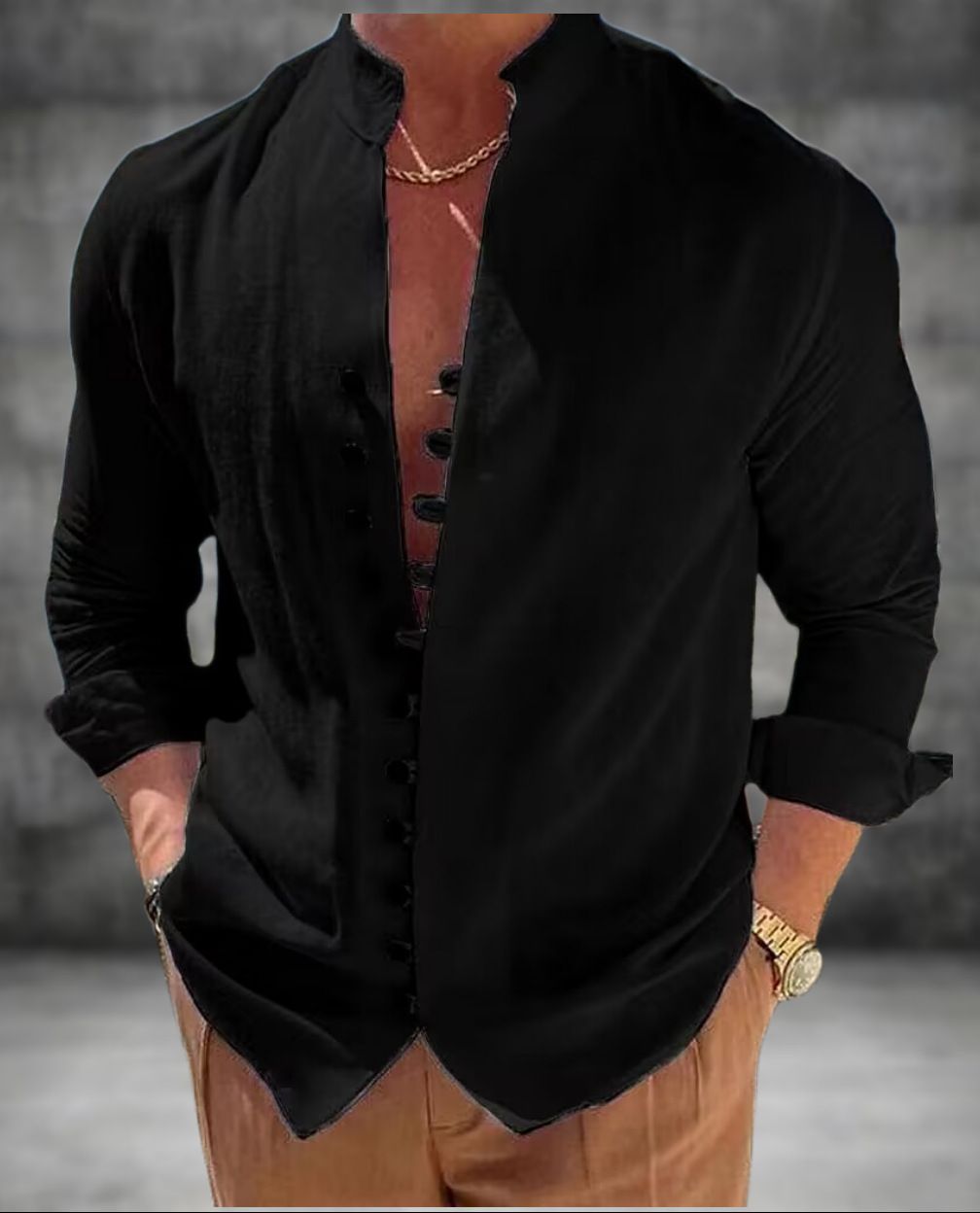 Herrenbekleidung Herrenhemd Leinenknopf Freizeithemd Sommerhemd flach führt Sommer Alltag Urlaub_voghion.com