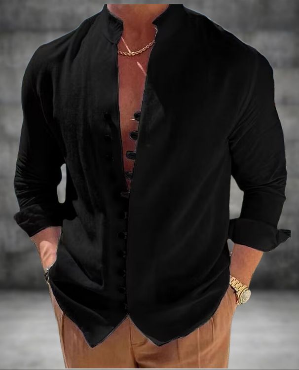 Herrenbekleidung Herrenhemd Leinenknopf Freizeithemd Sommerhemd flach führt Sommer Alltag Urlaub_voghion.com