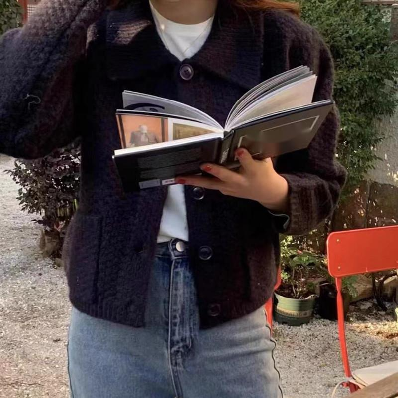 Fashion Big Polo Collar Sweater Coat Women's Autumn New Korean Version Foreigner Loose Outerwear Thickened Knitted_voghion.com