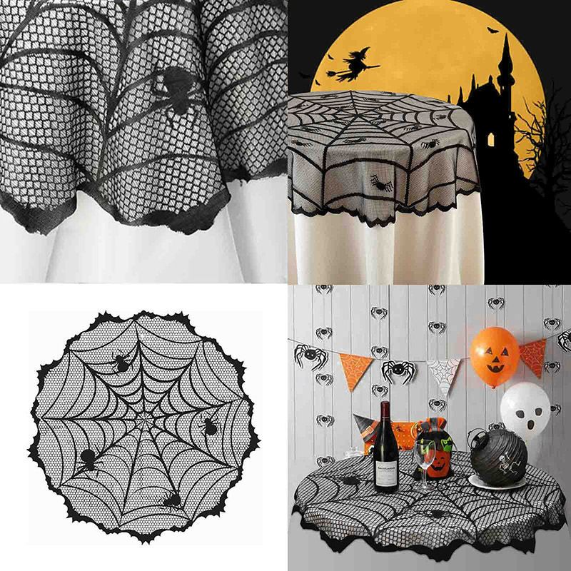 Nappe d'Halloween, napperon, napperon, dentelle, toile d'araignée, ensemble de table à manger, restaurant, hôtel, décoration de la maison_voghion.com