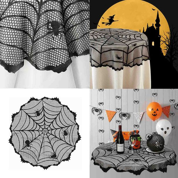 Nappe d'Halloween, napperon, napperon, dentelle, toile d'araignée, ensemble de table à manger, restaurant, hôtel, décoration de la maison_voghion.com