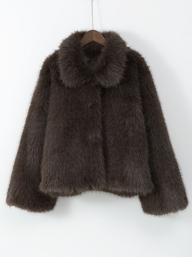 Women's Clothing Brown Plush Loose Fur Coat Lapel Fashion Casual Warm Long Sleeved Coat_voghion.com