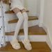White knee high pure desire for spring summer, gentle girl, vertical striped thigh socks, JK long stockings, autumn_voghion.com