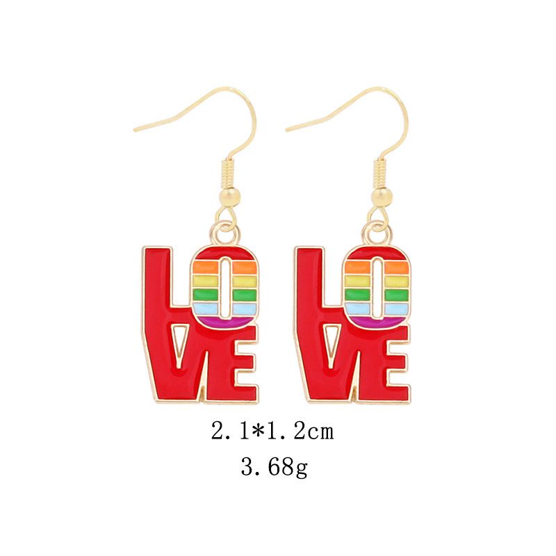 Drop Earrings Creative Rainbow Earrings Zinc Alloy Oil Drop Rainbow Flag Cloud Love Earrings Valentine's Day Earrings_voghion.com