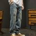 Jeans strappati in versione coreana da uomo, pantaloni casual retrò autunnali, pantaloni larghi e dritti da strada_voghion.com