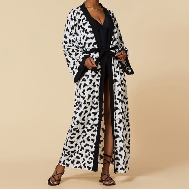 Women's Clothing Beach cover-up rayon zebra pattern holiday bikini sunscreen cardigan dress large size loose_voghion.com