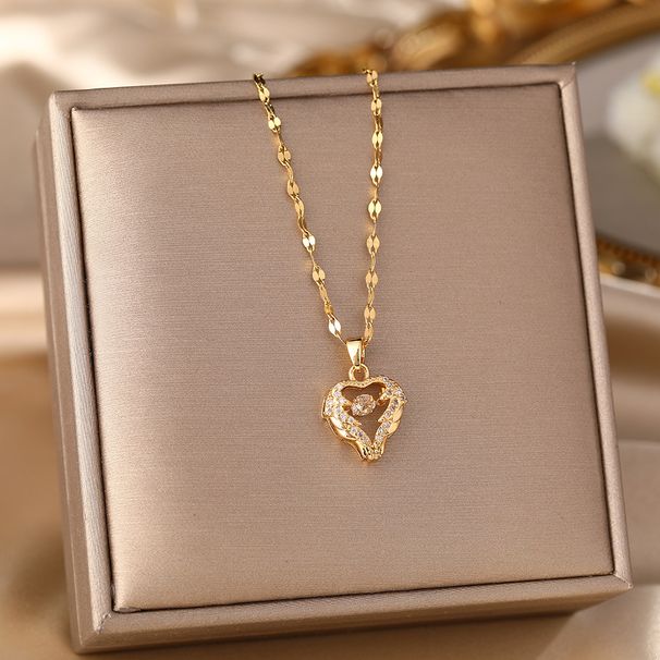 Dynamische Halskette aus Titanstahl mit Ozeanherz für Damen, leicht, Nischenanhänger, modisch, vielseitige Schlüsselbeinkette_voghion.com