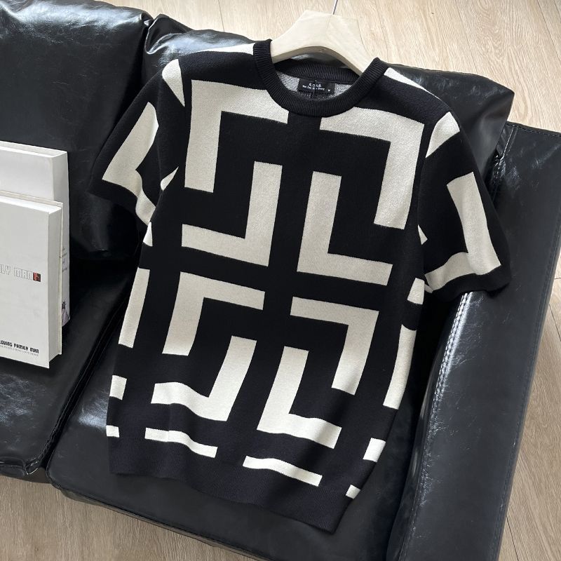 Men's Clothing New autumn and winter slim fit fashion trend high end men's sweater round neck pullover short sleeved knitted sweater_voghion.com