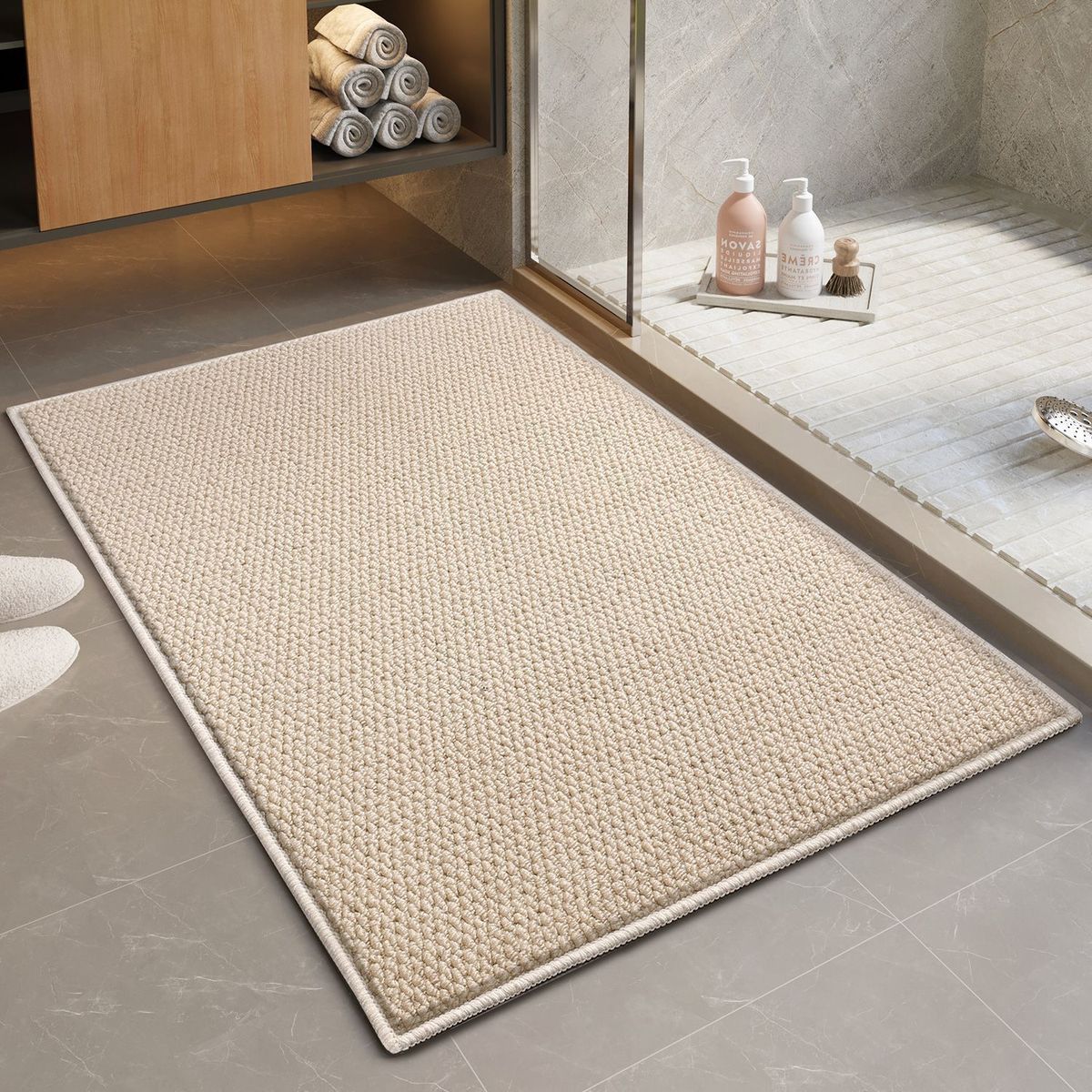 Modern Bath Mat – Striped Non-Slip Polyester Rug, Water-Absorbent Shower Floor Mat For Bathroom, Washable & Quick-Dry, Multiple Sizes & Color Options_voghion.com