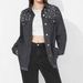 Women's Clothing Distressed Denim Jacket With Beaded Embellishments - Oversized Fit, Long Sleeve, Casual Streetwear For Women (Light Blue, Dark Blue)_voghion.com