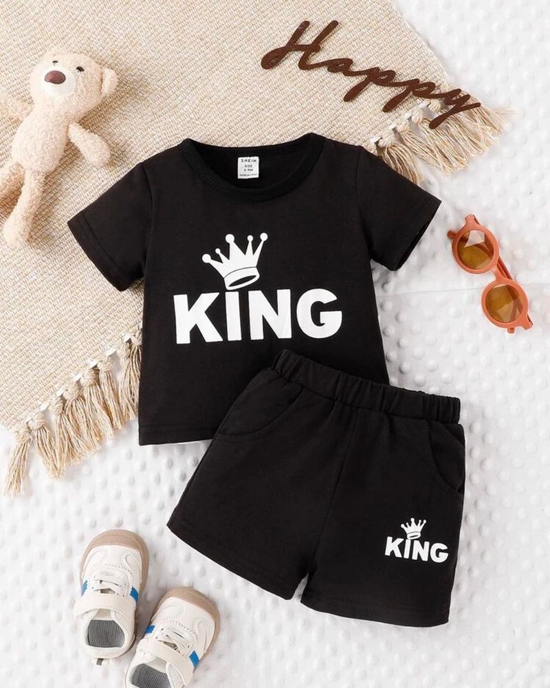 Ropa para niños, traje con estampado de dibujos animados, camiseta de manga corta y pantalones cortos, novedad de verano 2024_voghion.com