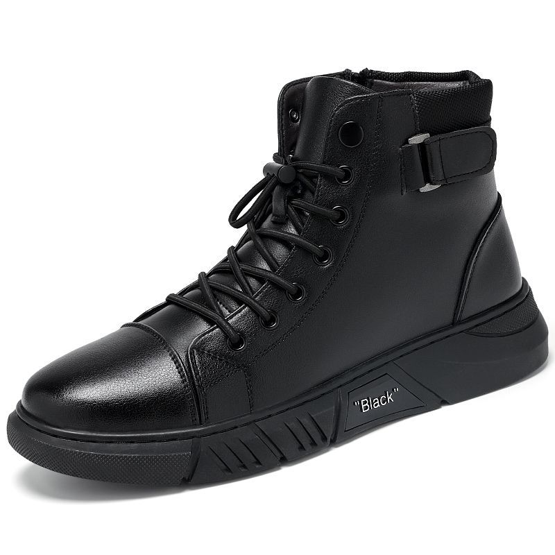 Trendy schwarze Martin warme High-Top-Lederstiefel für Herren_voghion.com