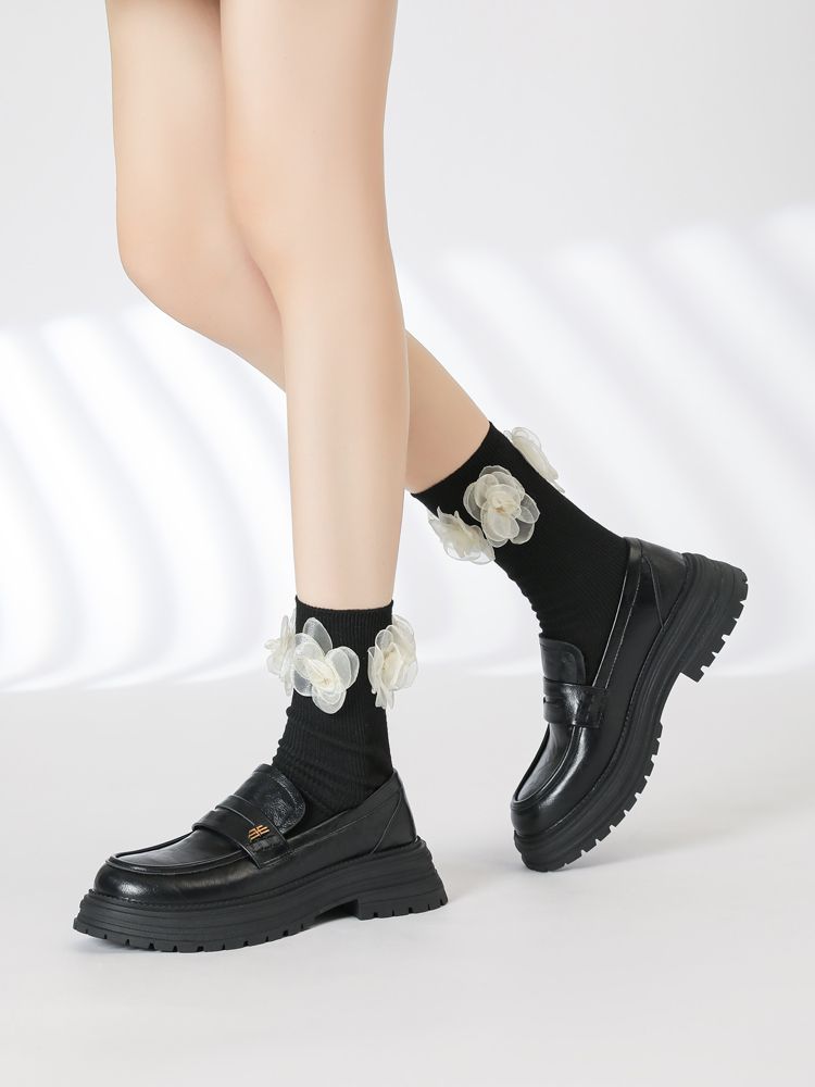 Damen-Loafer mit dicker Sohle, Frühjahr 2025, neu, echte weiche Sohle, klobiger Absatz, fauler Slipper, einlagig, britischer Stil_voghion.com