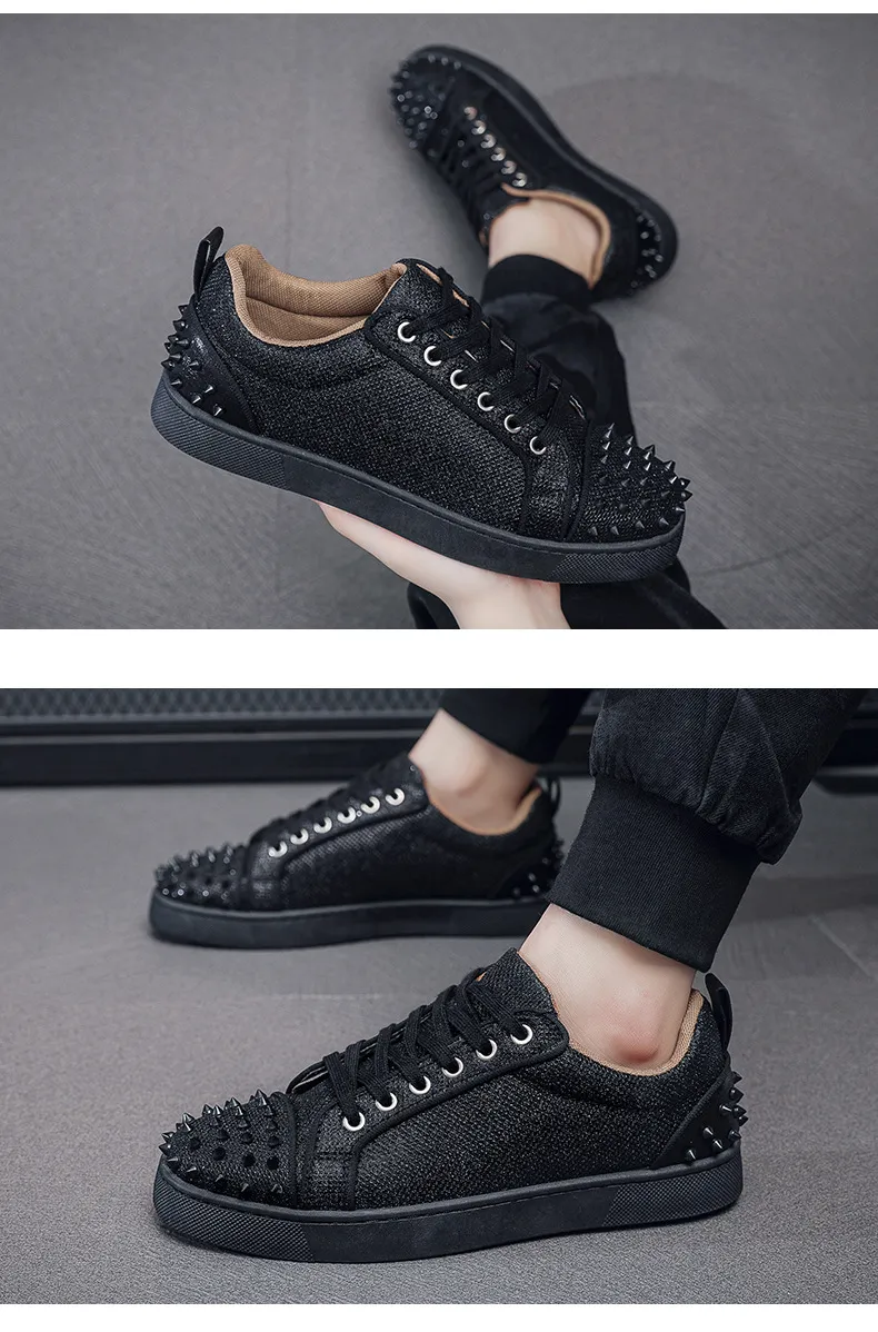 Chaussures pour hommes à semelles rouges, rivets décontractés, personnalité, tendance, mode_voghion.com