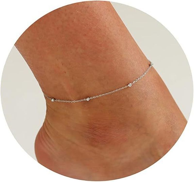 Silver Double Layer Style Rhinestone Sparkling Caterpillar Twisted Beaded Snake Bone Chain Beach Anklet_voghion.com