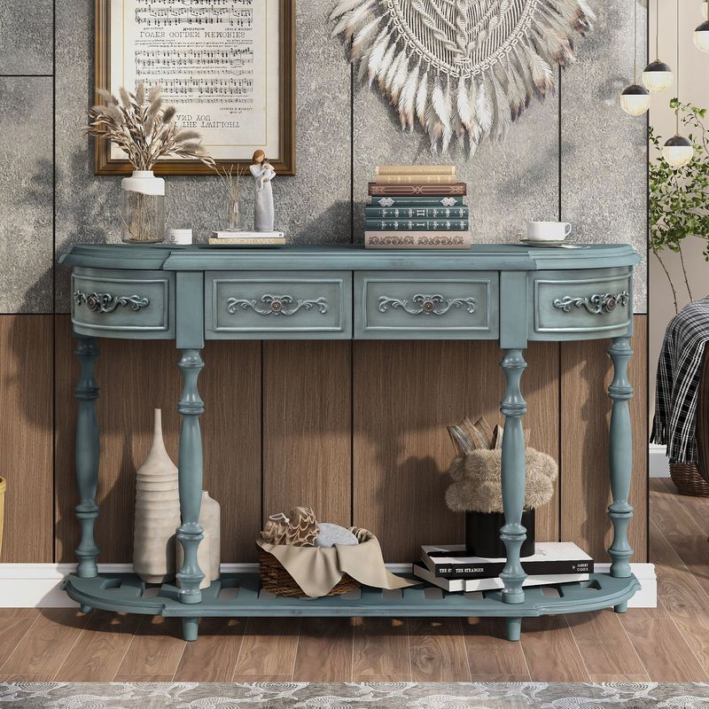 52''Modern And Contemporary Curved Console Table Sofa Table Entryway Table For Hallway Living Room With 4 Drawers And 1 Shelf_voghion.com