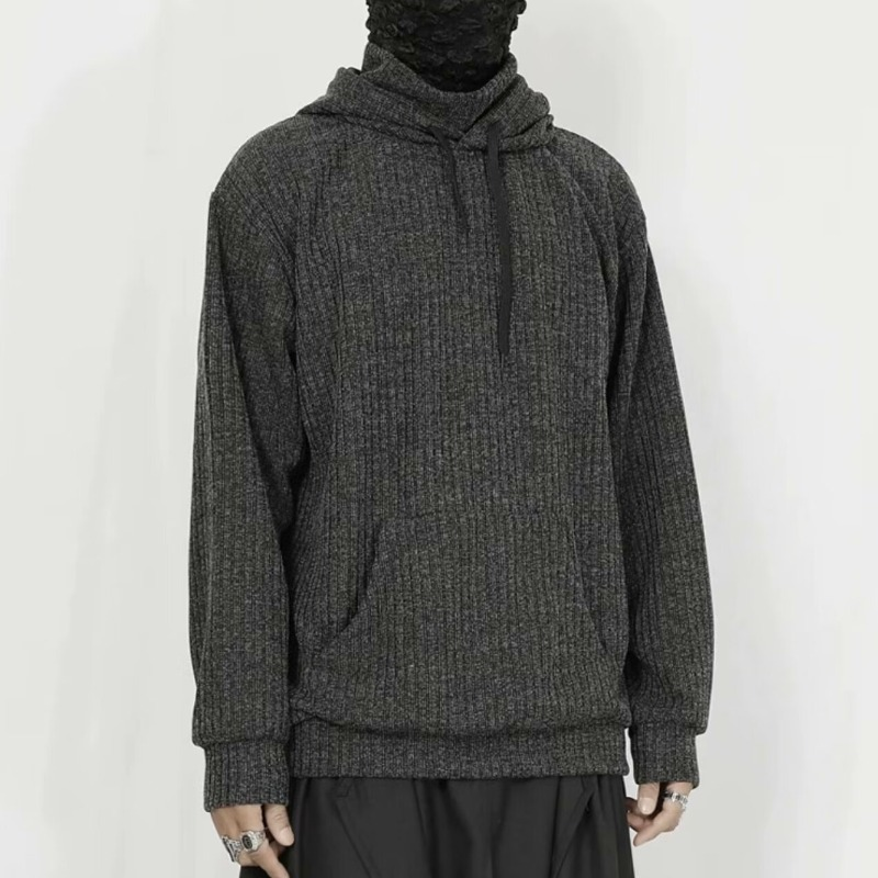Férfi kapucnis pulóver, laza peplum mintás kötött dzseki_voghion.com
