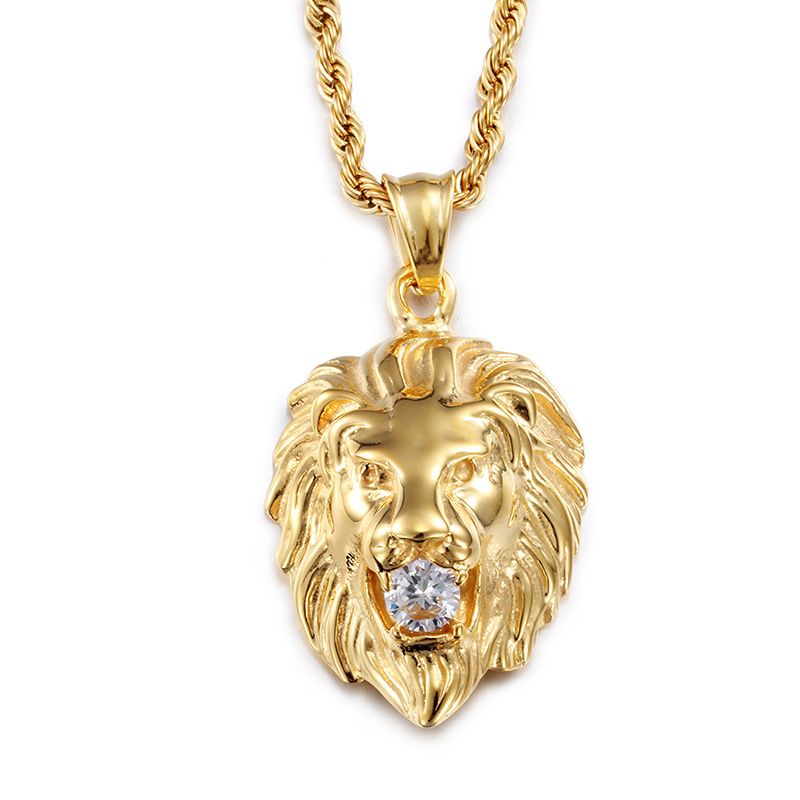 New Fashion Diamond Inlaid Lion Head Men's Pendant Men's Necklace Cool Men's Fashion Jewelry Personalized Gift_voghion.com