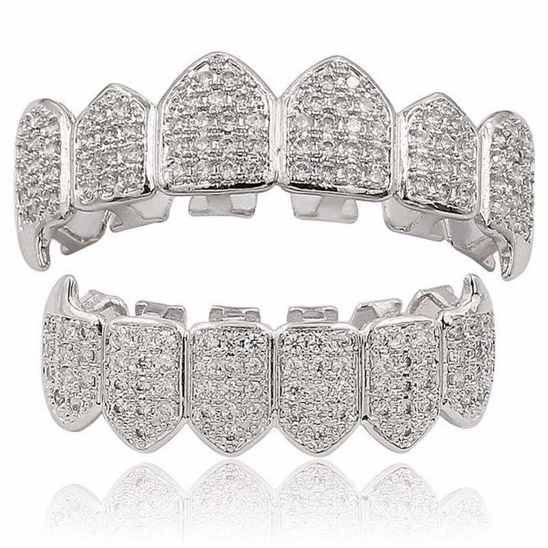 Parrillas para dientes de boca Grillz superior e inferior plateadas de alta calidad,_voghion.com