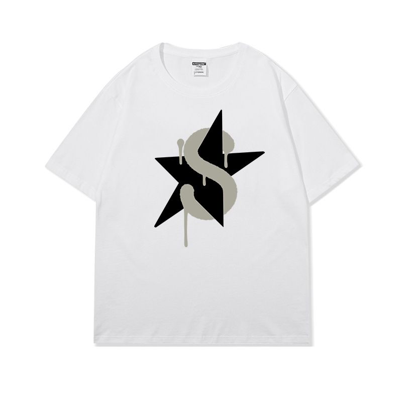 Maglietta a maniche corte con stampa di lettere americane di alta qualità, da uomo, estiva, in cotone, oversize, mezza manica, alla moda_voghion.com
