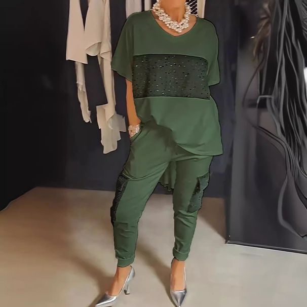 women's casual summer temperament casual short-sleeved tops and trousers suits_voghion.com