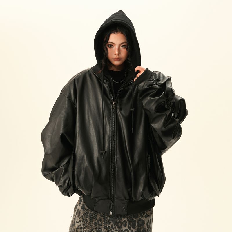 Giacca in pelle PU in due pezzi in stile americano BWKA per donna e uomo, tendenza primaverile, cappotto bomber spesso e ampio_voghion.com