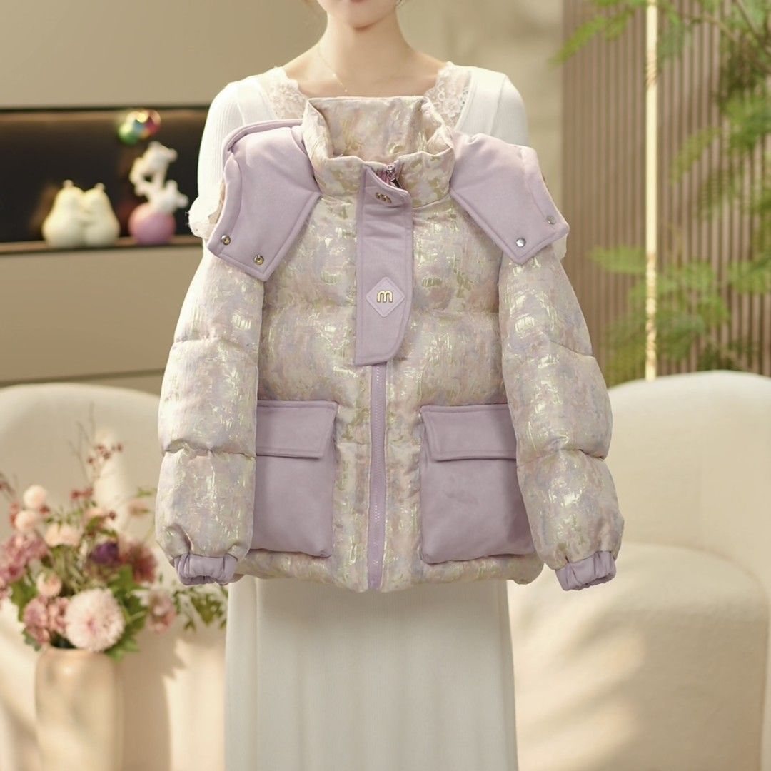 2025 Nuovo piumino corto stampato in cotone per ragazze Inverno Nuova moda Plus Giacca imbottita con cappuccio in velluto alla moda_voghion.com