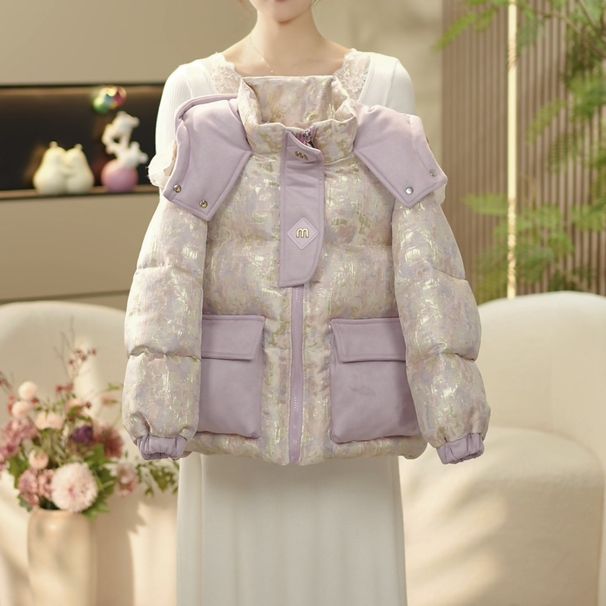 2025 Nuovo piumino corto stampato in cotone per ragazze Inverno Nuova moda Plus Giacca imbottita con cappuccio in velluto alla moda_voghion.com