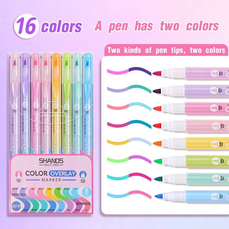 ​SHANDS Dual-Tip Pastel Highlighter Pens Set - 8 Vibrant Colors For Study Notes, Journaling & Art Projects_voghion.com