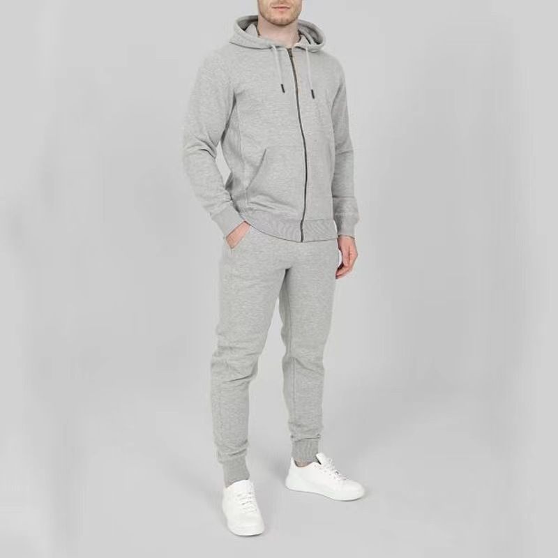 Autumn and Winter Sports Men's Solid Color Fashion Casual Set Hooded Cardigan Coat_voghion.com