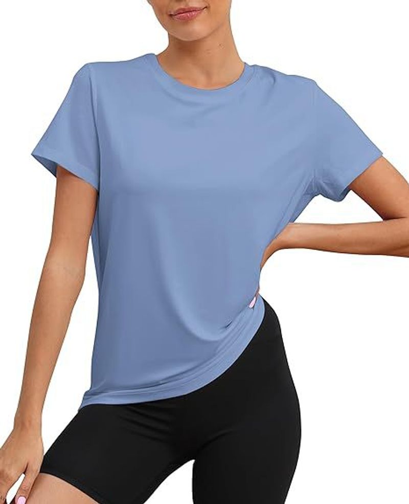 Damenbekleidung Große Größen T-Shirt Sommer Damen Hot Girl Sport Top Rundhalsausschnitt Lose T-Shirt Pullover Kurzarm Milchseide_voghion.com