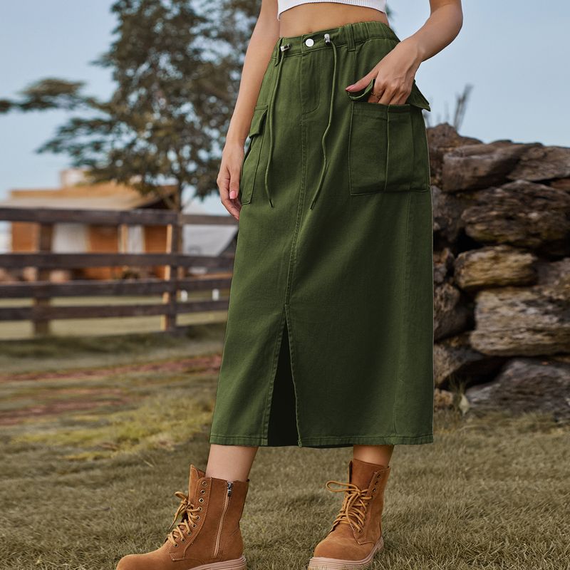 Damenbekleidung Sommer Neu Gewaschen Schnürung Arbeitskleidung Denim Schlitzrock_voghion.com