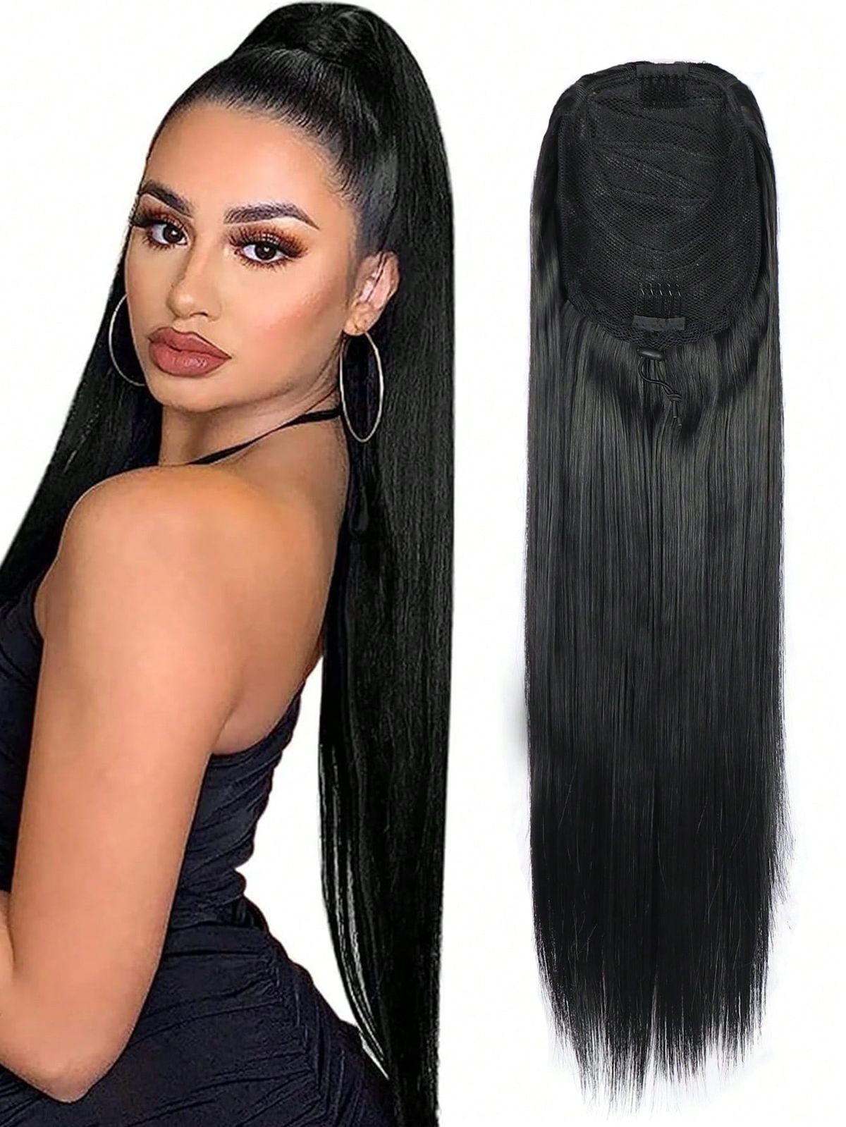 Ponytail Extensions Drawstring Long Straight Fake Pony Tail Natural Soft Clip in Hair Extension Synthetic Heat Resistant_voghion.com