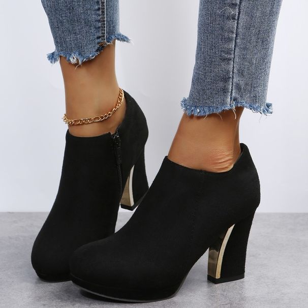 Women's Round Toe Side Pull Chunky Heels Plus Size Frosted Leopard Print Solid Color Ankle Boots_voghion.com