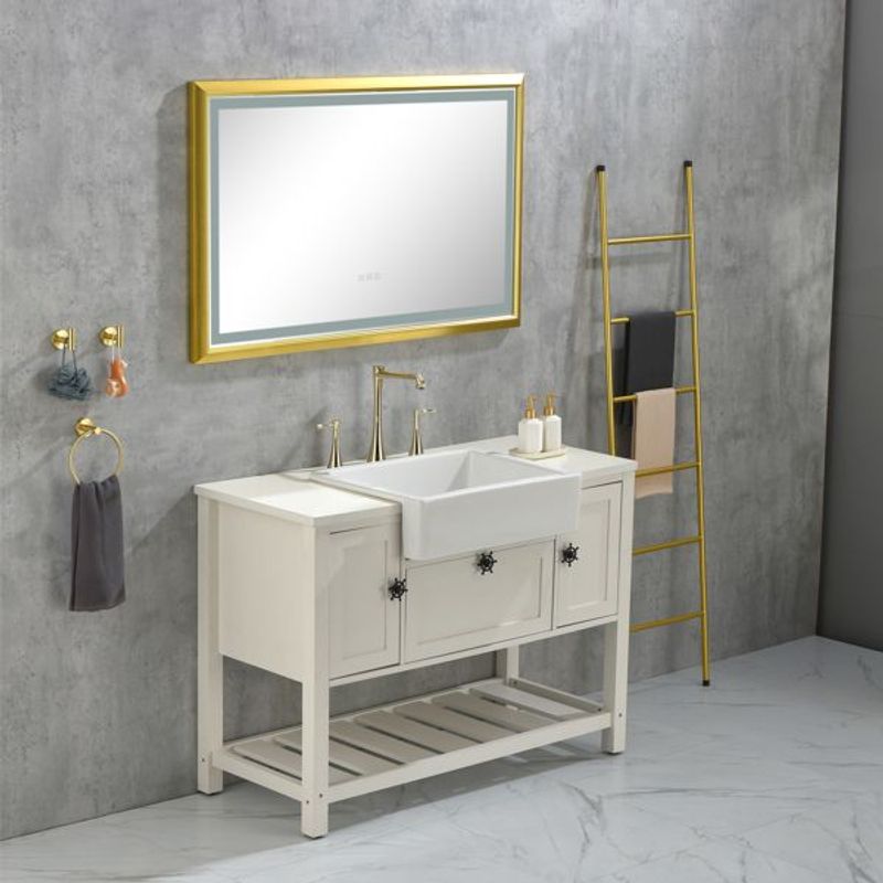 42x24 Inch LED Frontlit Bathroom Mirror With Metal Frame, Wall Mounted Vanity Mirror With Smart Touch Button, Anti-Fog, Memory Function, 3 Colors, S_voghion.com