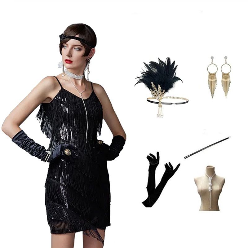 Női retró 1920-as évekbeli Gatsby kosztüm szexi bojtos pántos estélyi ruha flitteres_voghion.com