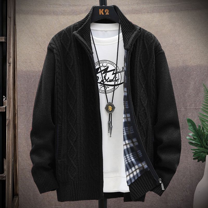 2023 Nuovo Autunno e Inverno Uomo Peluche Maglione Cardigan Grande Taglia Stand Collo Cerniera Cappotto Giacca_voghion.com
