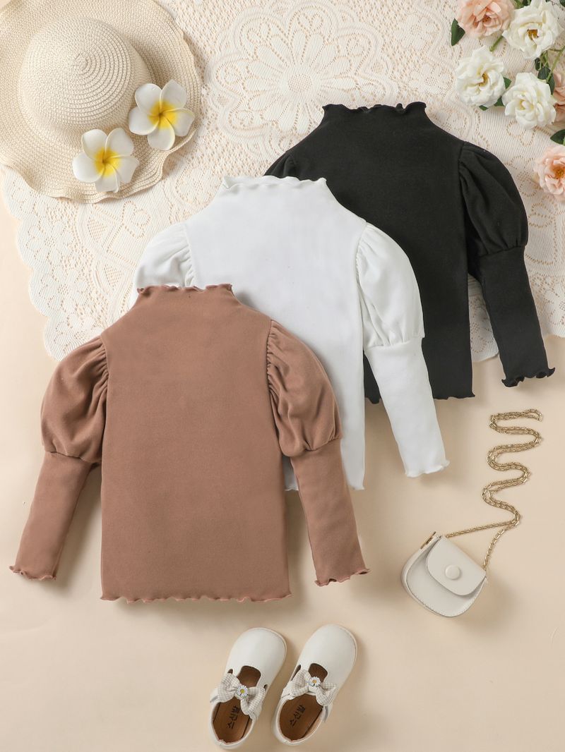 Mother & Kids Children's Clothing For Girls Autumn And Winter Children's Solid Color Lace Ruffled Puff Sleeve Top Pullover Three Pieces_voghion.com
