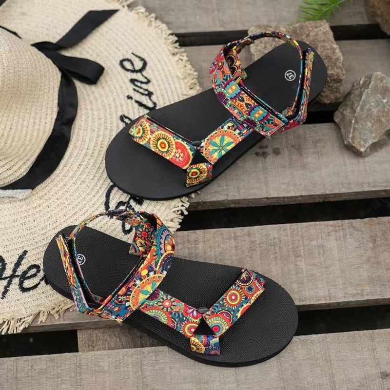 2024 nuevas sandalias de suela gruesa para mujer para usar como sandalias romanas con velcro de color a juego con boca de pez de estilo étnico para exteriores_voghion.com