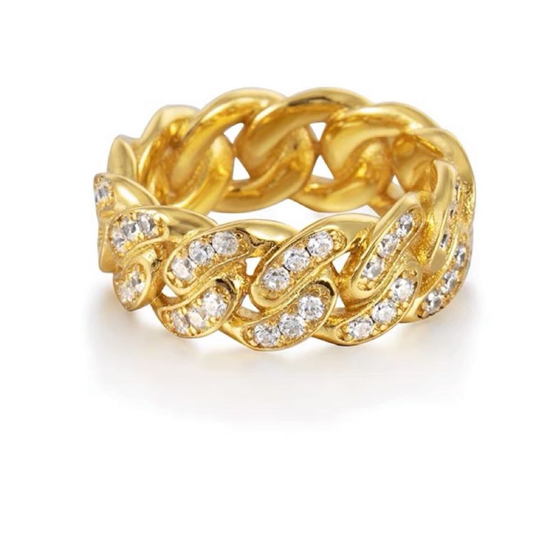 Hip Hop 8mm Micro Set Zircon Cuban Real Gold Trendy Men's Full Diamond Ring_voghion.com
