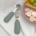 Baby Silikon Servis Set Barnredskap Rostfritt Stål Småbarn Servis Bestick Tecknad Spädbarnsmat Matningssked Gaffel_voghion.com