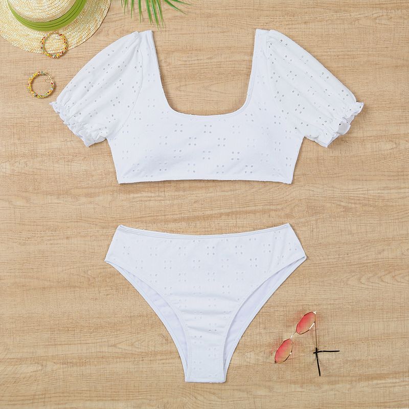 2025 New Women's High-Waisted Conservative Short-Sleeve Two-Piece Swimsuit_voghion.com