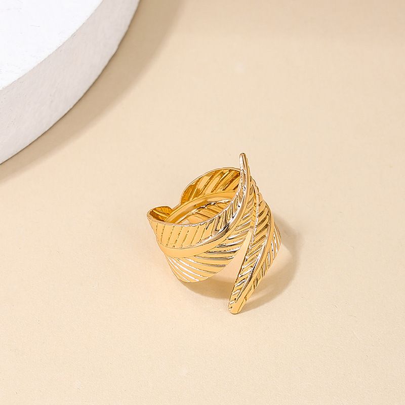 Färdig i lager Vintage metallgeometrisk lövöppningsring för kvinnor fest OL högtid gåva modesmycken R001_voghion.com