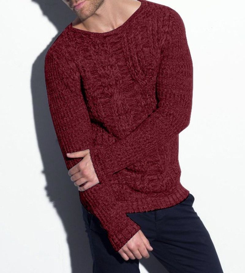 Men's new autumn and winter sweater men's solid color crew-neck long-sleeved knit sweater_voghion.com