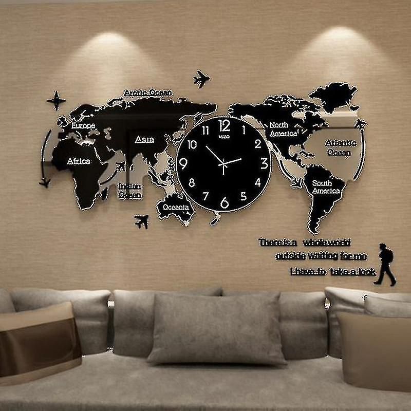 World Map Wall Clock Nordic Modern Minimalist Decoration Acrylic For Home Bedroom Office_voghion.com